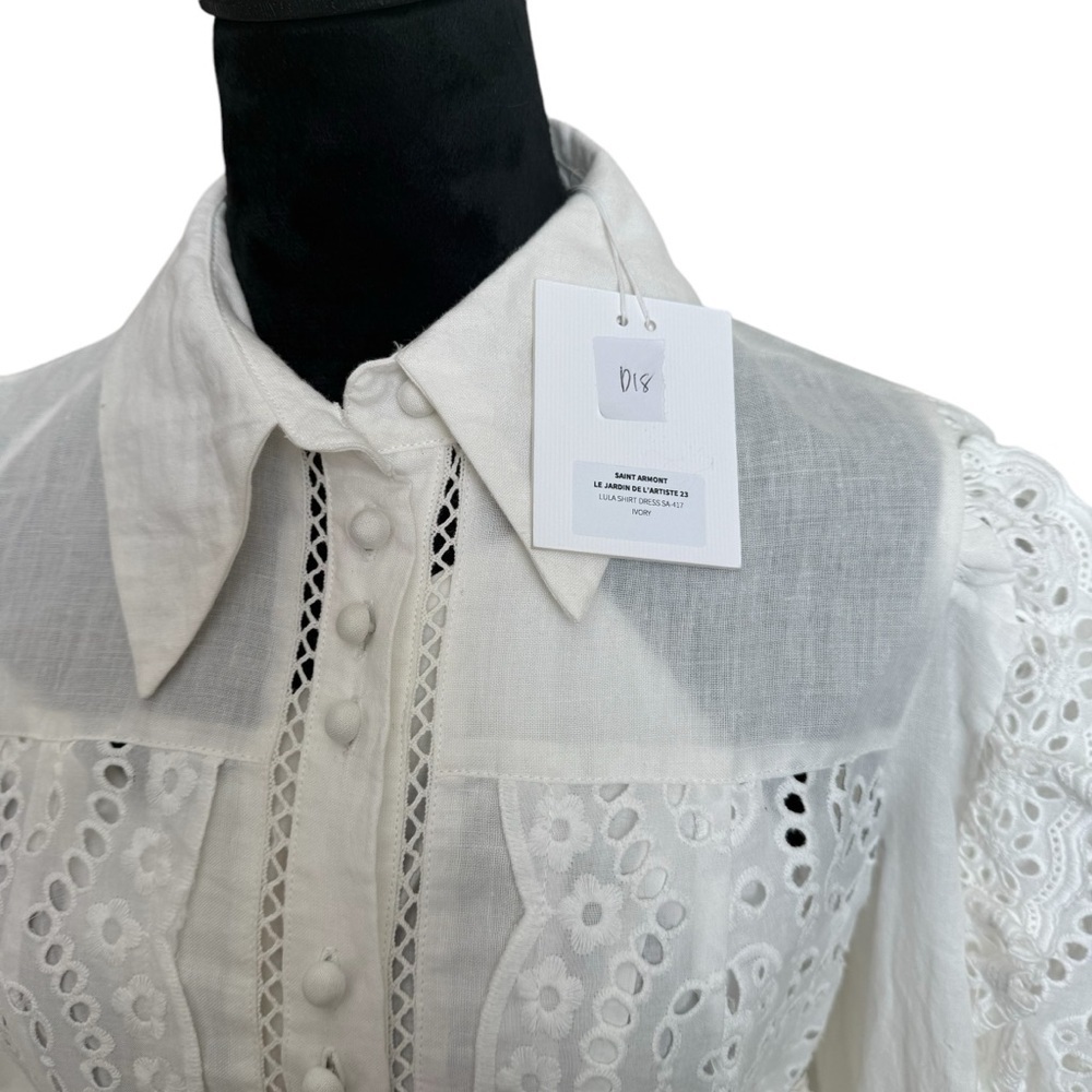 Saint Armont Lulu Broderie Mini Dress Ivory Eyelet Shirt Dress NWT S - Picture 7 of 10